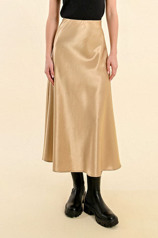 Satin A - Line Gold Long Skirt - Boutique Bella BellaSkirt