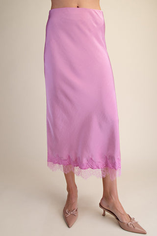 Satin Effect Lilac Lace Midi Skirt - Boutique Bella BellaSkirt