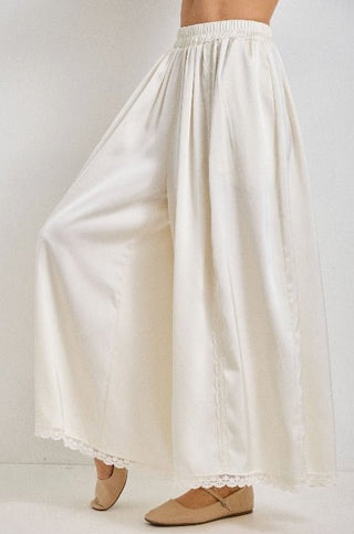 Satin Flow Pant with Lace Accent - Boutique Bella BellaPants