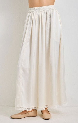 Satin Flow Pant with Lace Accent - Boutique Bella BellaPants