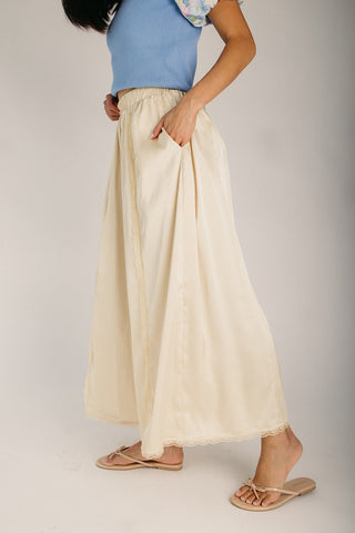 Satin Flow Pant with Lace Accent - Boutique Bella BellaPants