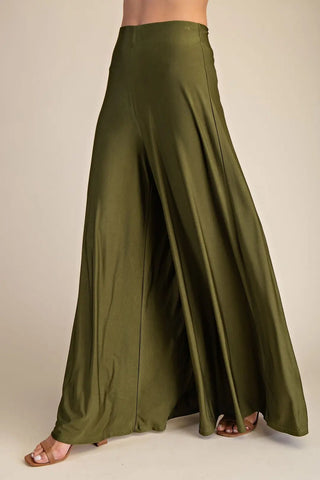 Satin Whisper Pants - Olive - Boutique Bella Bellabottoms