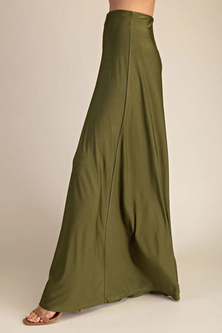 Satin Whisper Pants - Olive - Boutique Bella Bellabottoms