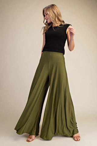 Satin Whisper Pants - Olive - Boutique Bella Bellabottoms