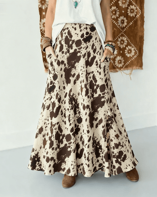 Satin Wild Western Animal Cow Print Skirt - Boutique Bella BellaSkirt