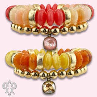 Saucer and round bead bracelet set with Austrian crystal charm - Boutique Bella BellaBracelets