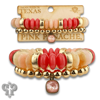 Saucer and round bead bracelet set with Austrian crystal charm - Boutique Bella BellaBracelets