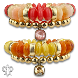 Saucer and round bead bracelet set with Austrian crystal charm - Boutique Bella BellaBracelets