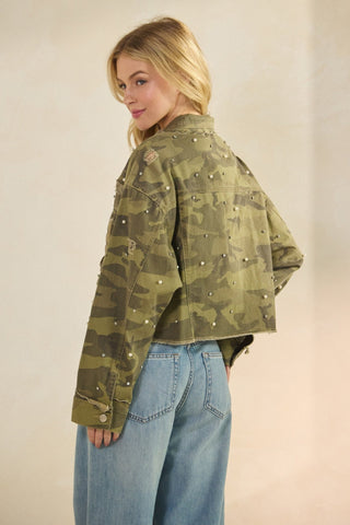 Scallop Detailed Glitzy Camo Denim Jacket - Boutique Bella BellaJacket
