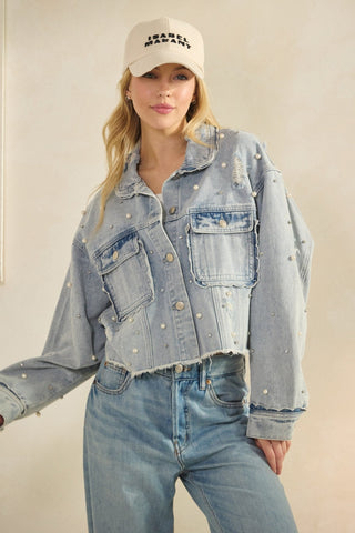 Scallop Detailed Glitzy Denim Jacket - Boutique Bella BellaJacket