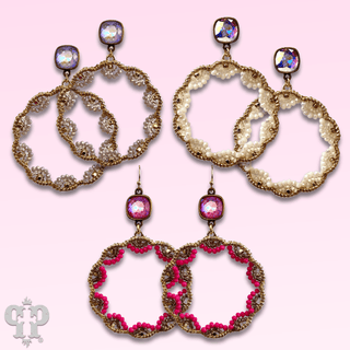 Scalloped bead circle earring with Austrian crystal - Boutique Bella BellaEarrings