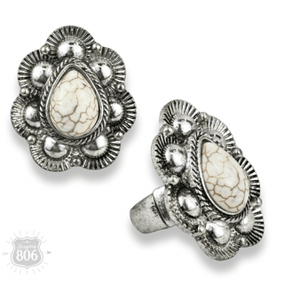 Scalloped stone teardrop stretch ring - Boutique Bella BellaRings