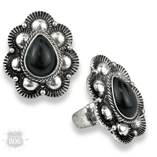 Scalloped stone teardrop stretch ring - Boutique Bella BellaRings