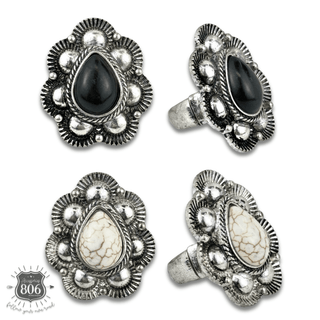 Scalloped stone teardrop stretch ring - Boutique Bella BellaRings