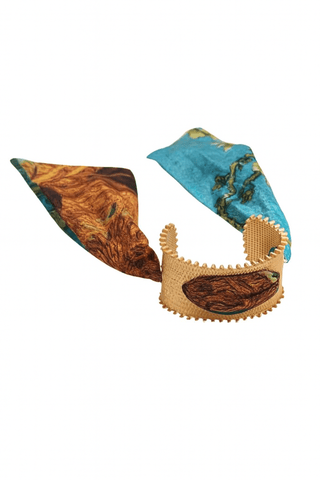 Scarf Cuff Bracelet - Large - Blue and Brown - Boutique Bella BellaBracelets