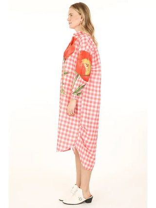 Scarlett Floral Printed Gingham Maxi Shirt Dress - Boutique Bella BellaDRESS