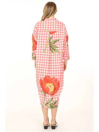 Scarlett Floral Printed Gingham Maxi Shirt Dress - Boutique Bella BellaDRESS
