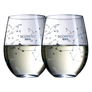 Set Of 2 Zodiac Sign Wine Glasses With 2 Wooden Coasters By Astrology Drinking Glass