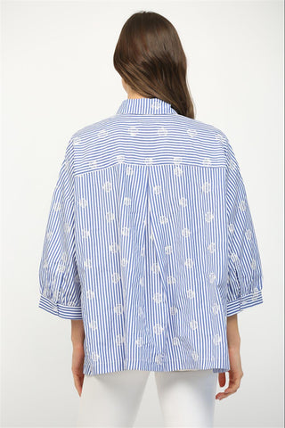 Seaside Sprinkles Striped Button Down Blouse - Boutique Bella BellaTop