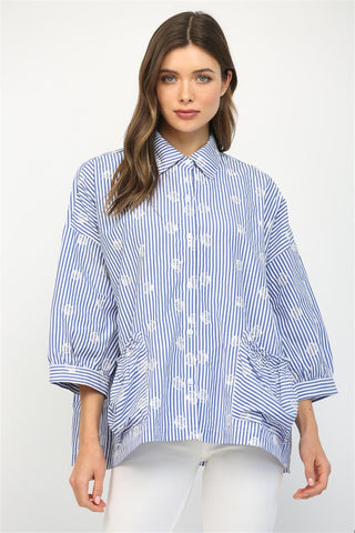 Seaside Sprinkles Striped Button Down Blouse - Boutique Bella BellaTop