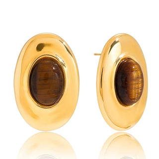 Sedona Tiger Eye Oval Studs - Boutique Bella BellaEarring