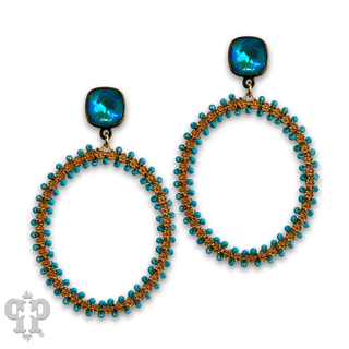 Seed bead wrapped oval earring with Austrian crystal - Boutique Bella BellaEarrings
