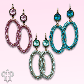 Seed bead wrapped oval shape earring with Austrian crystal - Boutique Bella BellaEarrings