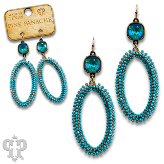 Seed bead wrapped oval shape earring with Austrian crystal - Boutique Bella BellaEarrings