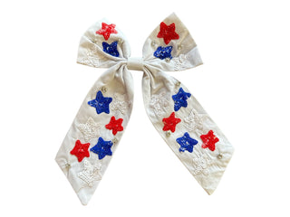Sequin Bow - White with Red, White and Blue Stars - Boutique Bella BellaHair Accessories