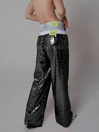 Sequins wide leg pants trousers - Black - Boutique Bella BellaPants