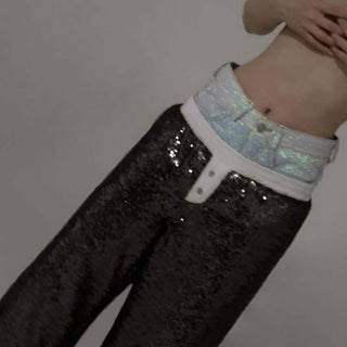 Sequins wide leg pants trousers - Black - Boutique Bella BellaPants
