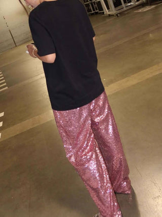 Sequins wide leg pants trousers - Pink - Boutique Bella BellaPants