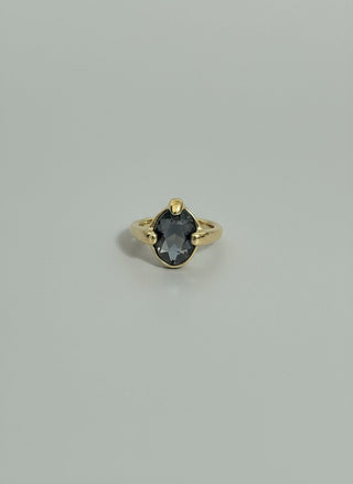SER DESLUMBRANTE - Gold Ring with Small Oval Grey Faceted Crystal - Boutique Bella BellaUno De 50 - Ring