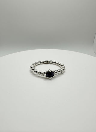 SER DESLUMBRANTE - Silver Beaded Bracelet with Grey Faceted Crystal - Boutique Bella BellaUno de 50 - Bracelet