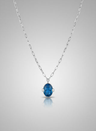 SER DESLUMBRANTE - Silver Chain Link Necklace with Large Aqua Crystal - Boutique Bella BellaUno de 50 - Necklace