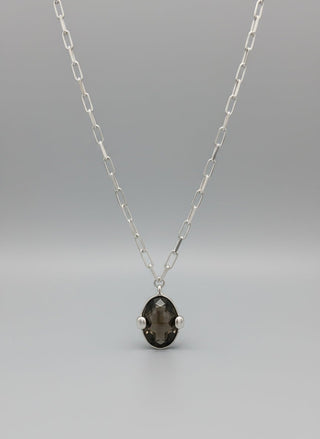 SER DESLUMBRANTE - Silver Chain Link Necklace with Large Grey Crystal - Boutique Bella BellaUno de 50 - Necklace