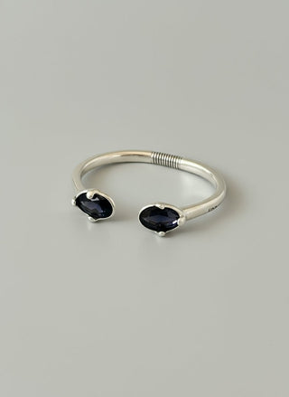 SER DESLUMBRANTE - Silver Cuff Bracelet with Two Grey Crystals - Boutique Bella BellaUno de 50 - Bracelet