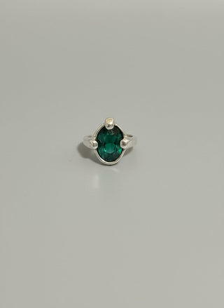 SER DESLUMBRANTE - Silver Ring with Small Oval Green Crystal - Boutique Bella BellaUno De 50 - Ring