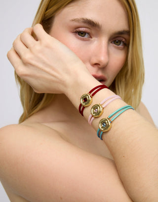 Ser Intuitiva July - Double Red leather birthstone bracelet with eye - Boutique Bella BellaUno de 50 - Bracelet