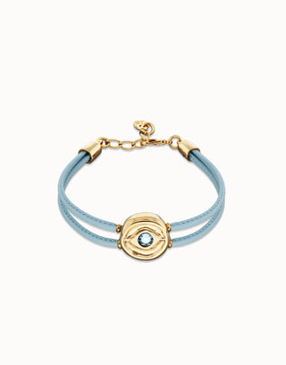 Ser Intuitiva March - Double light blue leather birthstone bracelet with eye - Boutique Bella BellaUno de 50 - Bracelet