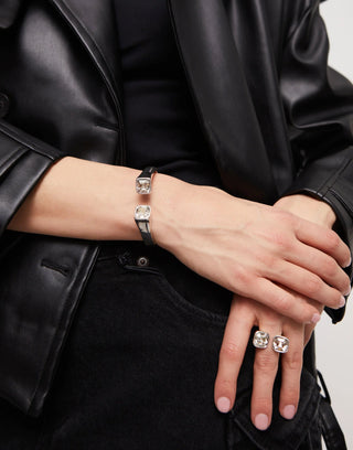 Ser Sin Complejos - Silver Cuff Bracelet with White Crystal - Boutique Bella BellaBracelets