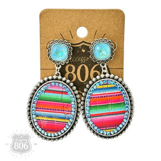 Serape filled oval rhinestone post dangle earring - LC - Boutique Bella BellaEarrings