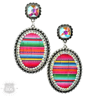 Serape filled oval rhinestone post dangle earring - LC - Boutique Bella BellaEarrings
