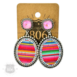 Serape filled oval rhinestone post dangle earring - LC - Boutique Bella BellaEarrings
