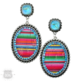 Serape filled oval rhinestone post dangle earring - LC - Boutique Bella BellaEarrings