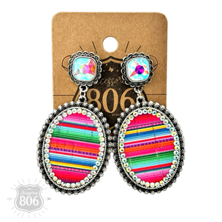 Serape filled oval rhinestone post dangle earring - LC - Boutique Bella BellaEarrings