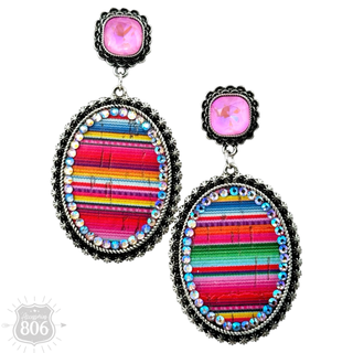 Serape filled oval rhinestone post dangle earring - LC - Boutique Bella BellaEarrings