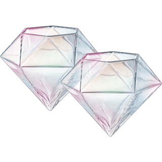 Set Of 2 Iridescent Diamond Whiskey Wine Glasses 10OZ Wine Whiskey Water Diamond Shaped Diamonds Col - Boutique Bella BellaWine Glasses