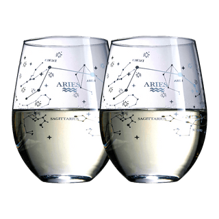 Set Of 2 Zodiac Sign Wine Glasses With 2 Wooden Coasters By Astrology Drinking Glass - Boutique Bella Bella