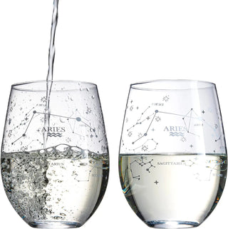 Set Of 2 Zodiac Sign Wine Glasses With 2 Wooden Coasters By Astrology Drinking Glass - Boutique Bella Bella